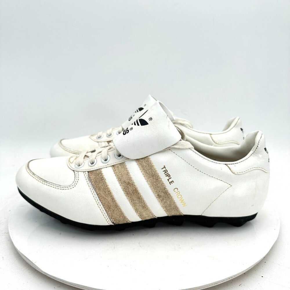 Vintge Adidas Triple Crown Men Size 8.5 Made In Taiwan White Beige Cleats Shoes